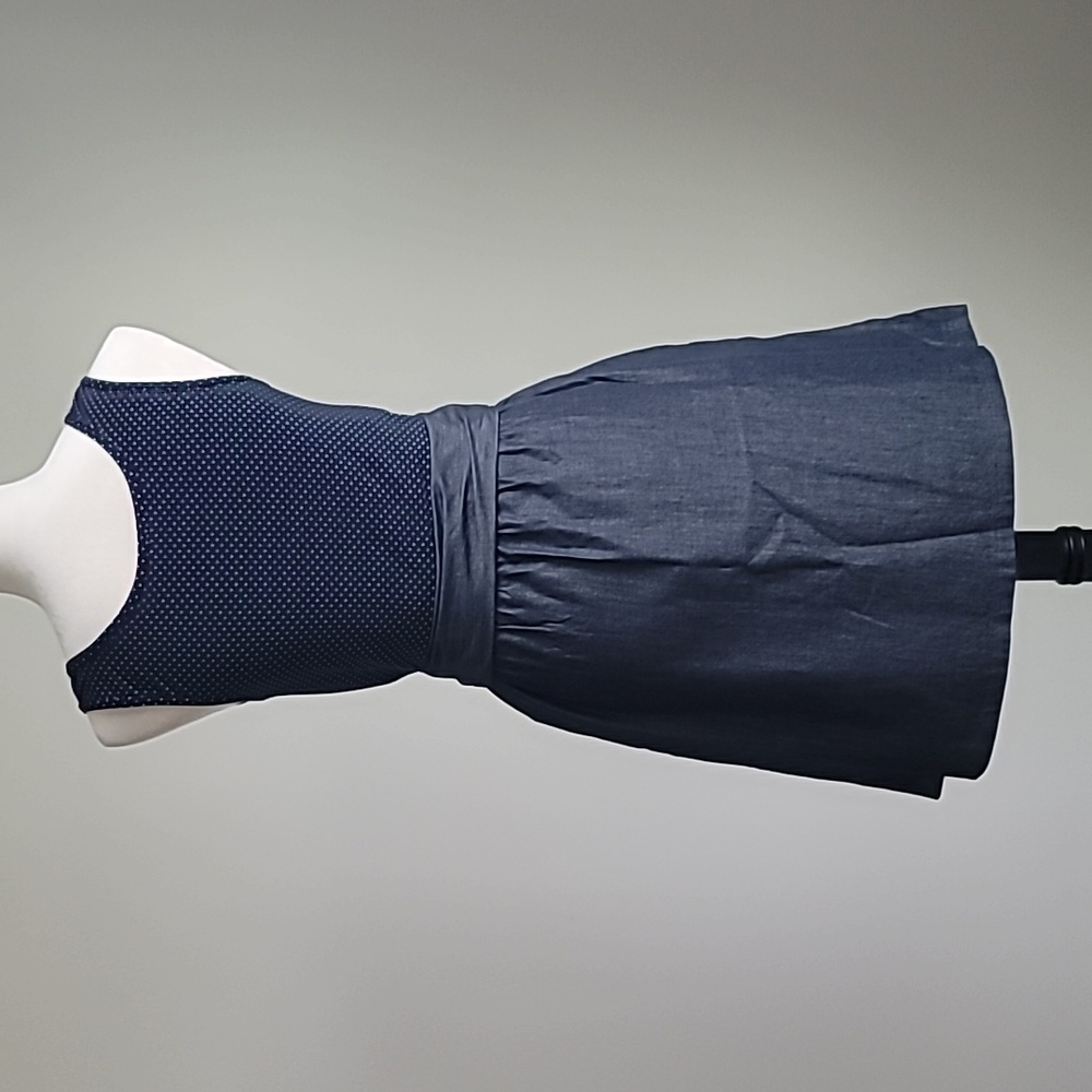 Lightweight Denim Skirt Dress, Polka Dot Stretchy Top, Navy Color, Size M - Picture 4 of 7